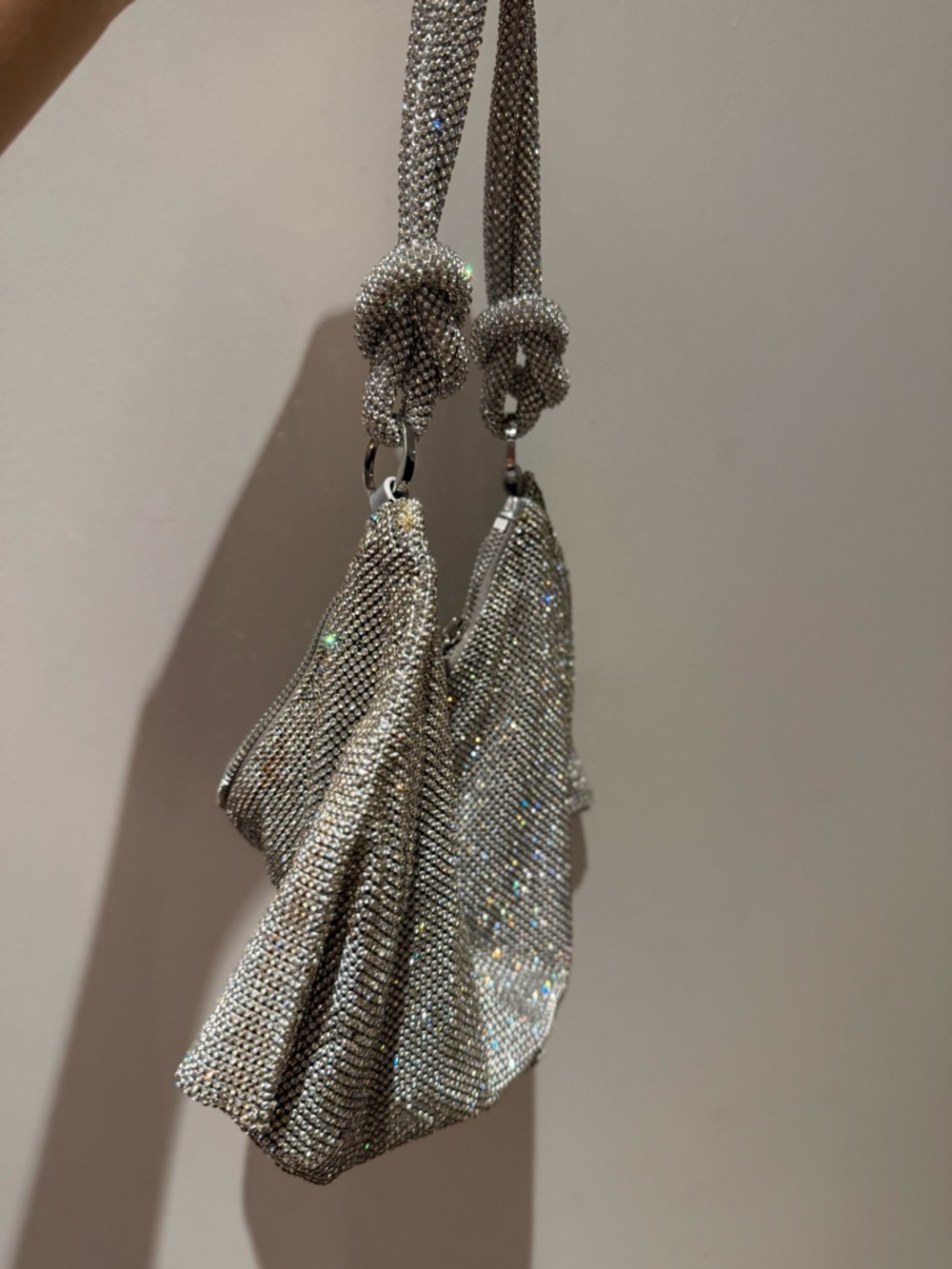 Silver Crystal Mesh Shoulder Bag - Elegant Evening Accessory - Picture 2 of 16